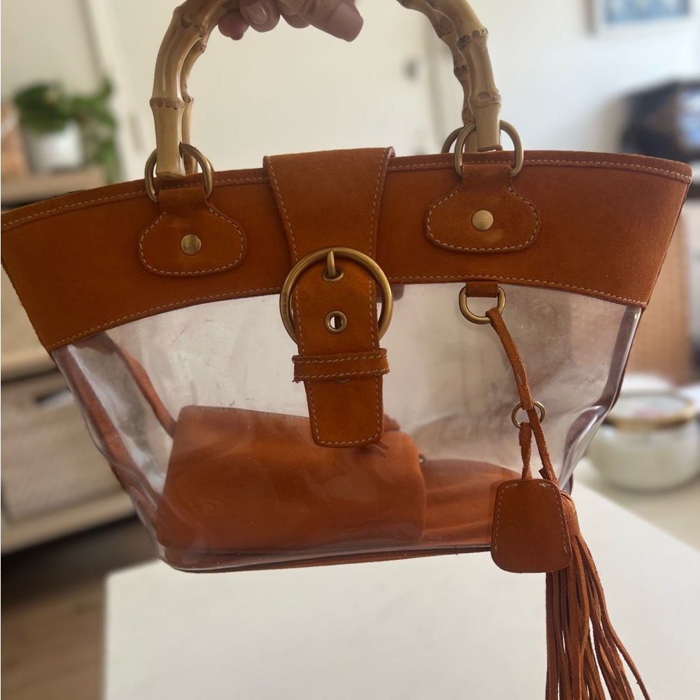 Miu Miu Clear PVC Tote with Orange Suede Trim and Bamboo Handles - Picture 8 of 14